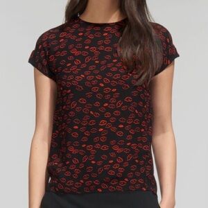 WHISTLES Lips Print Top in Black Red Sz S NWOT Valentine’s Day Date Night Quirky